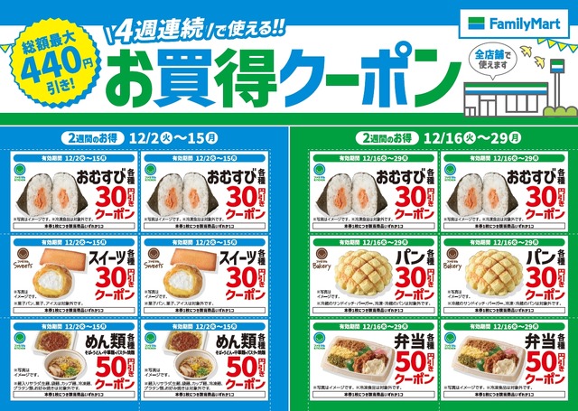 ファミリーマート、4週連続「お買得クーポン」配布!人気商品が週替わりで割引