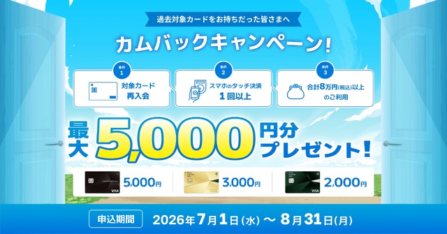 三井住友カードolive再入会特典2026 最大5,000円分の獲得方法は?