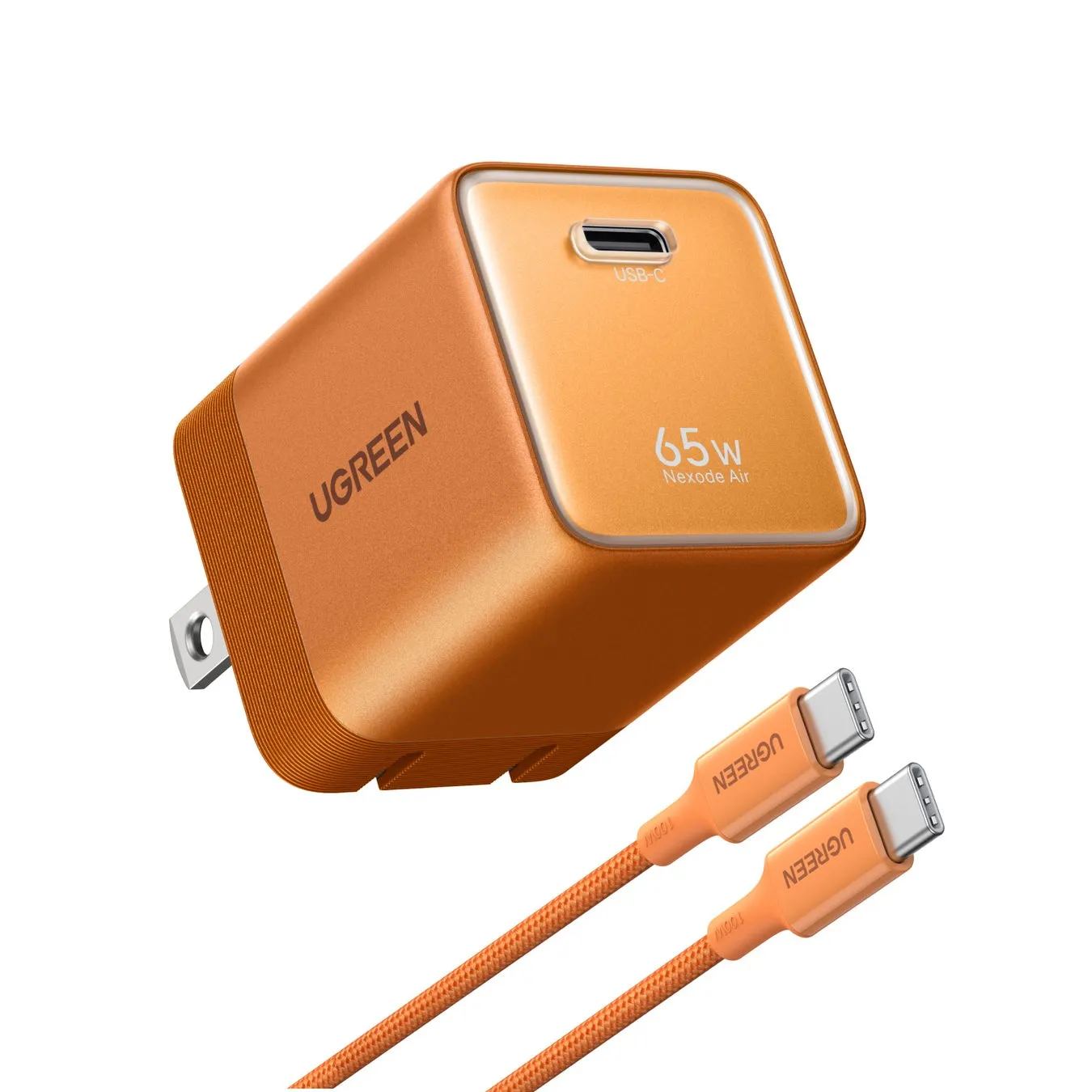 ピンク色のワイヤレス充電器。ブランド名はUgreenで、Qiマークと5000mAhの容量が記載されています。