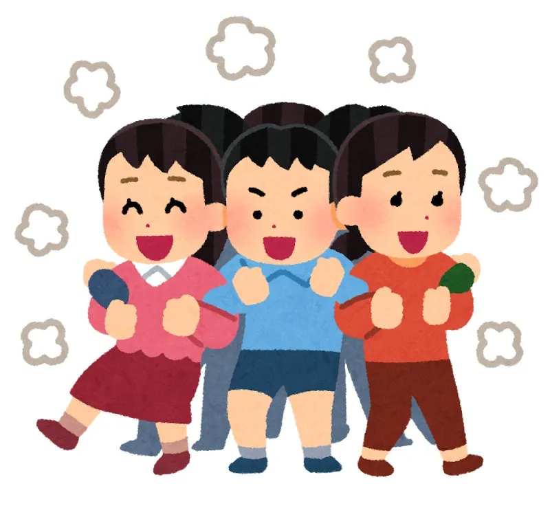 仲良く肩を組む子供たちのイラストです。