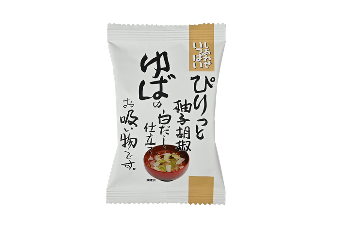 ぴりっと柚子胡椒 ゆばの白だし仕立てお吸い物 1食155円(税別)